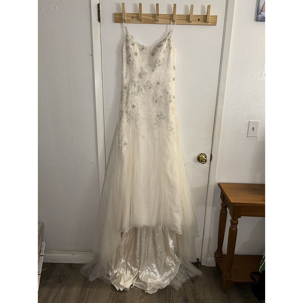 Melissa Sweet IVORY leaf pattern lace a-line wedding dress Boho Chic sz 6